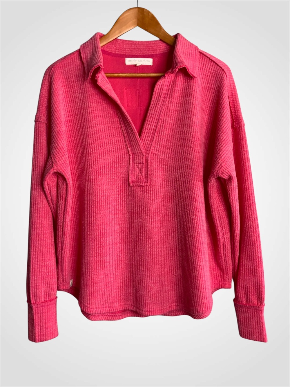 Simply Southern Hot Pink Ribbed Pullover Sweater/Sweatshirt- Large